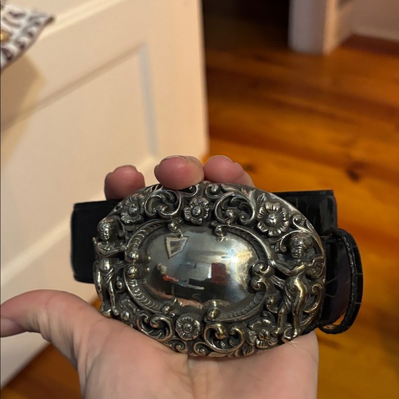 Brighton Black Leather Belt with Intricate Silver Buckle - Picture 4 of 7